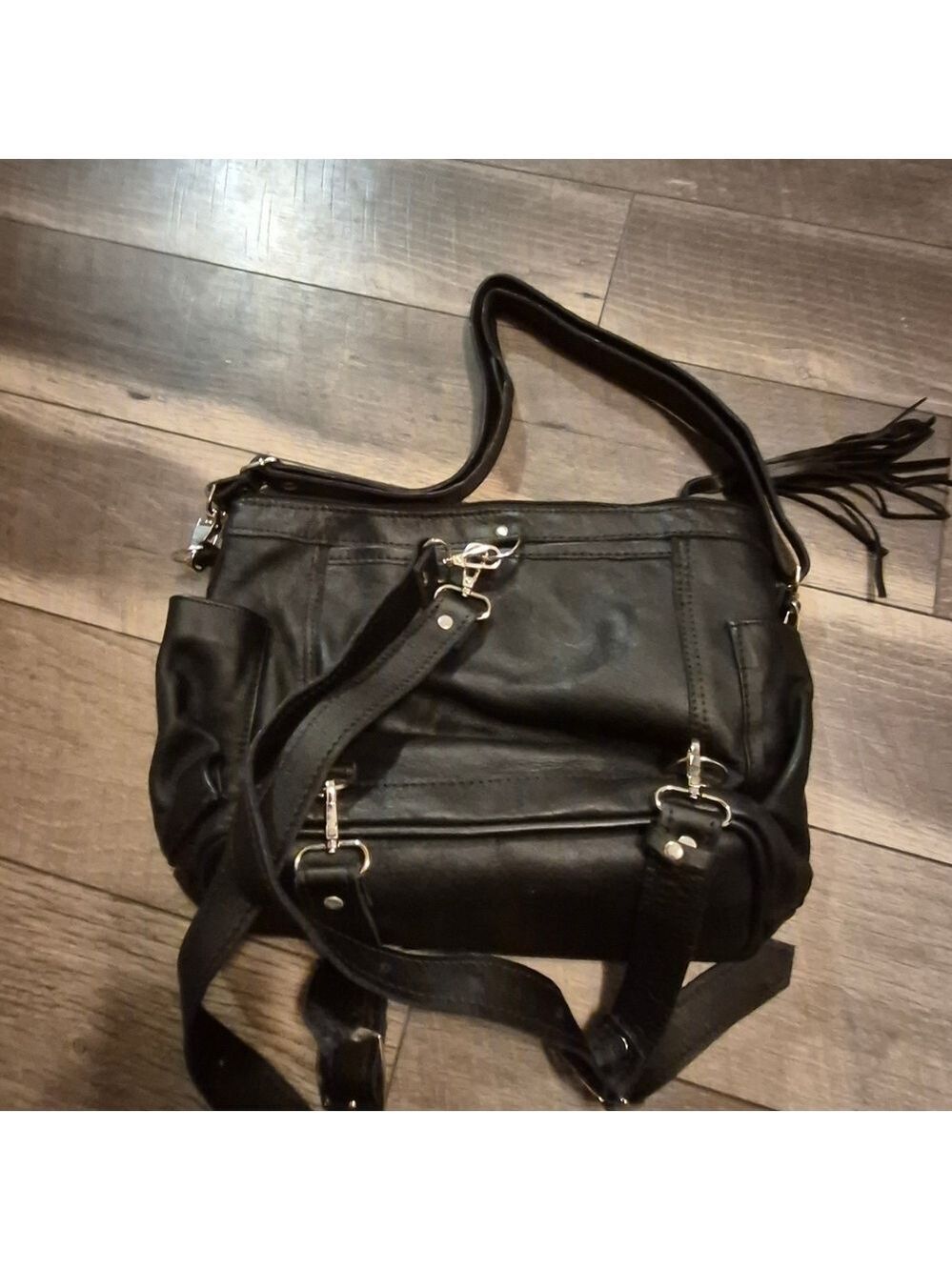 Colorful Patterned Black Leather Women's Bag - Picture 7 of 15
